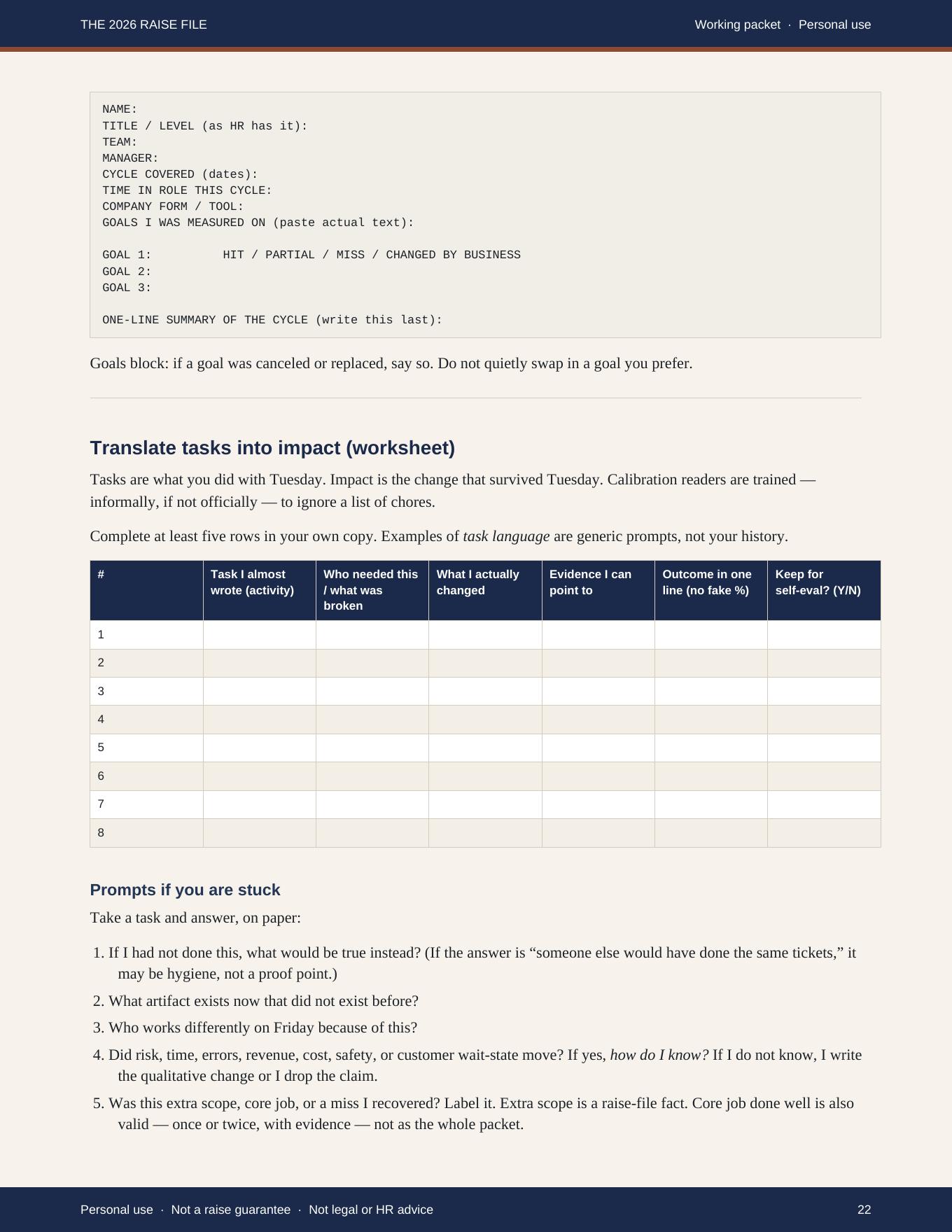 Preview: self-evaluation worksheet page from the PDF